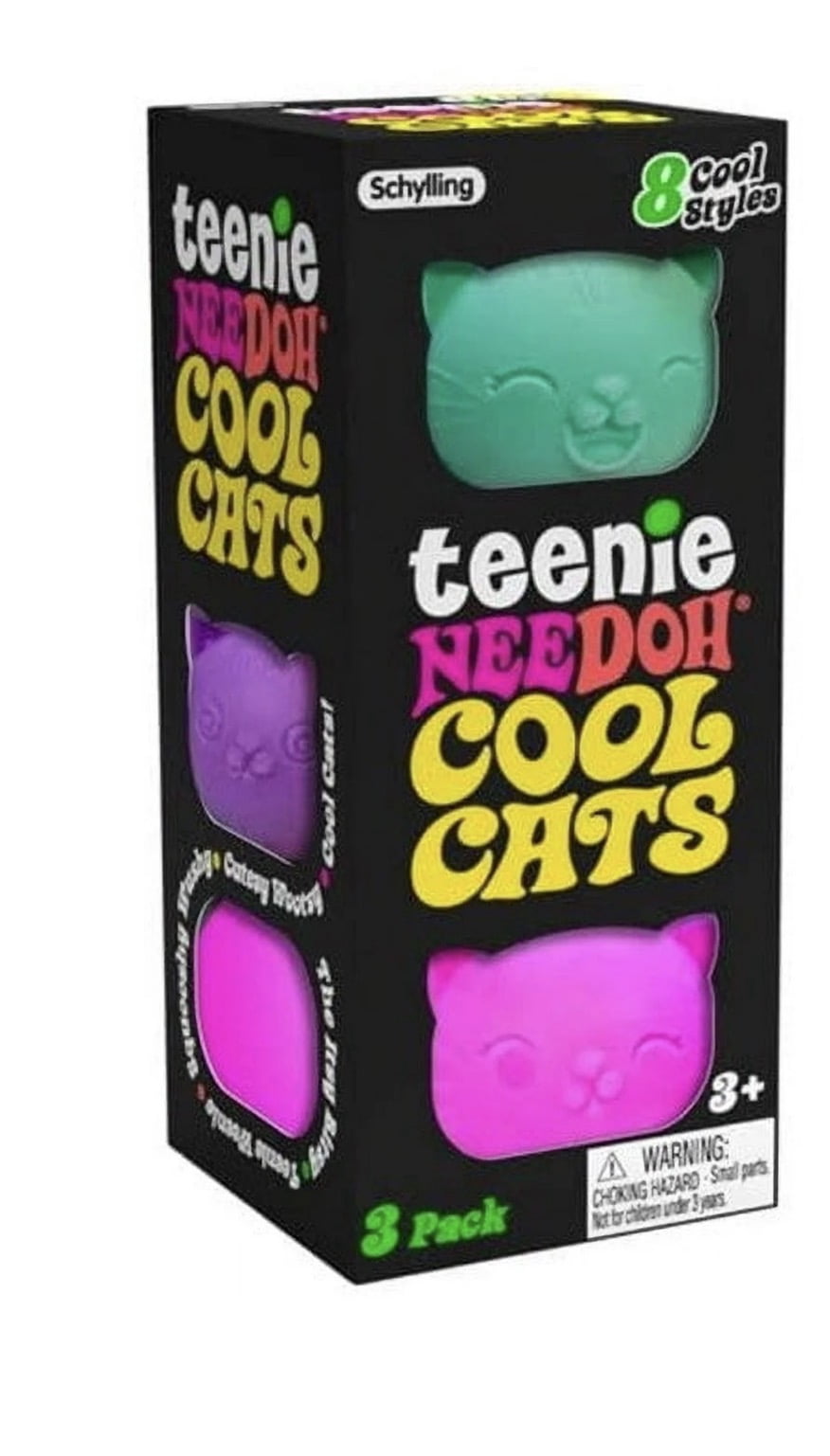 NeeDoh Teenie cool cat sQUSHI, STRESS RELIEVER, FIDGET, SENSORY BALL, COLORS MAY VARY, 3 cats PER PACK