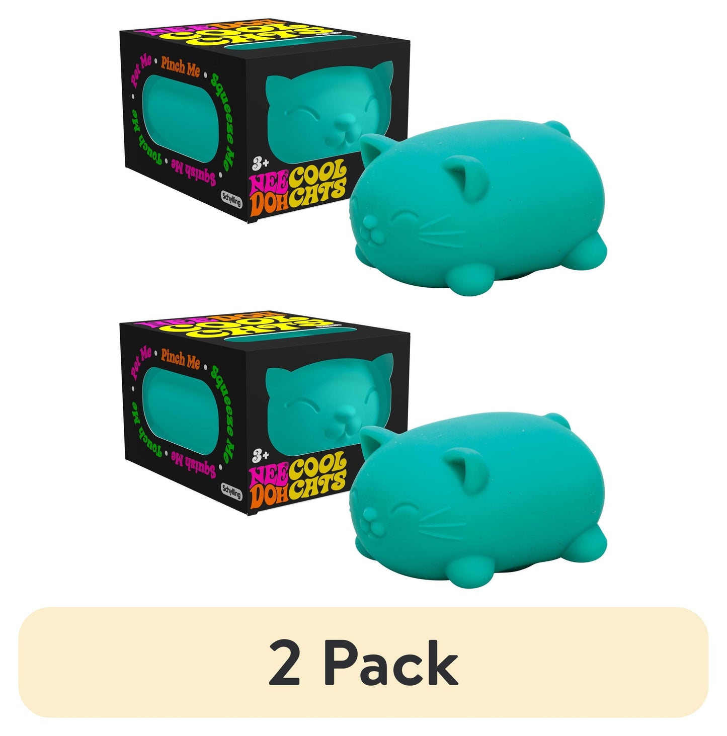 NeeDoh (2 pack) Cool Cats Squishy Fidget Ball, Novelty Toy, Multiple Colors, Children Ages 3+