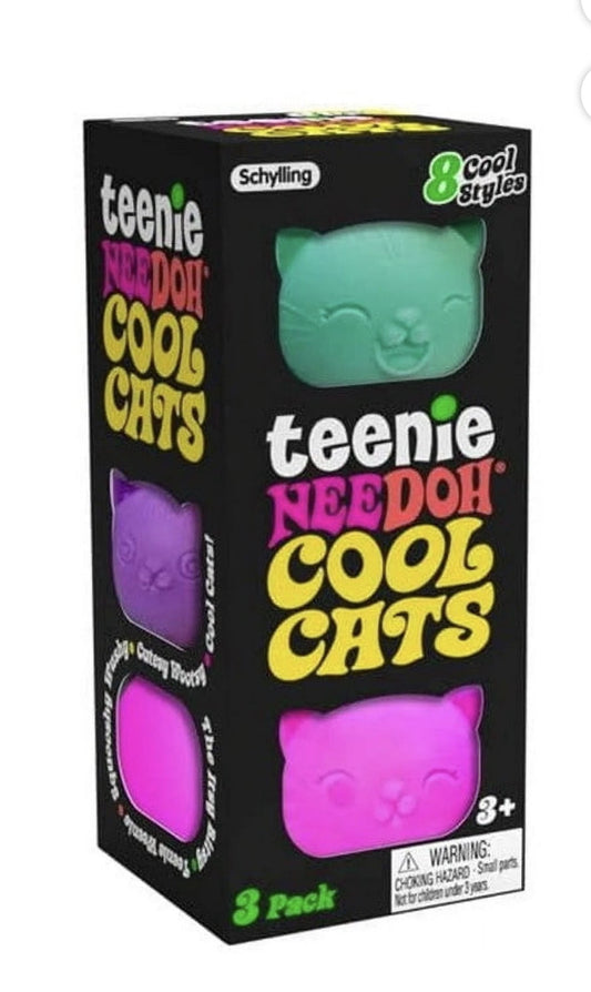NeeDoh Teenie cool cat sQUSHI, STRESS RELIEVER, FIDGET, SENSORY BALL, COLORS MAY VARY, 3 cats PER PACK