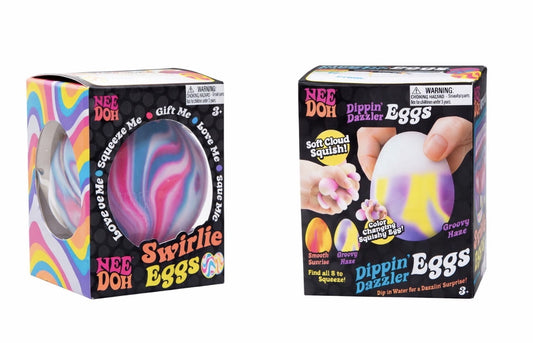 NeeDoh Swirlie Dippin' Dazzler Eggs Sensory Stress Color Changing Easter Stress Ball Set w/ Swirlie Egg, Dippin' Dazzler Egg, Assorted Colors (2 Piece)