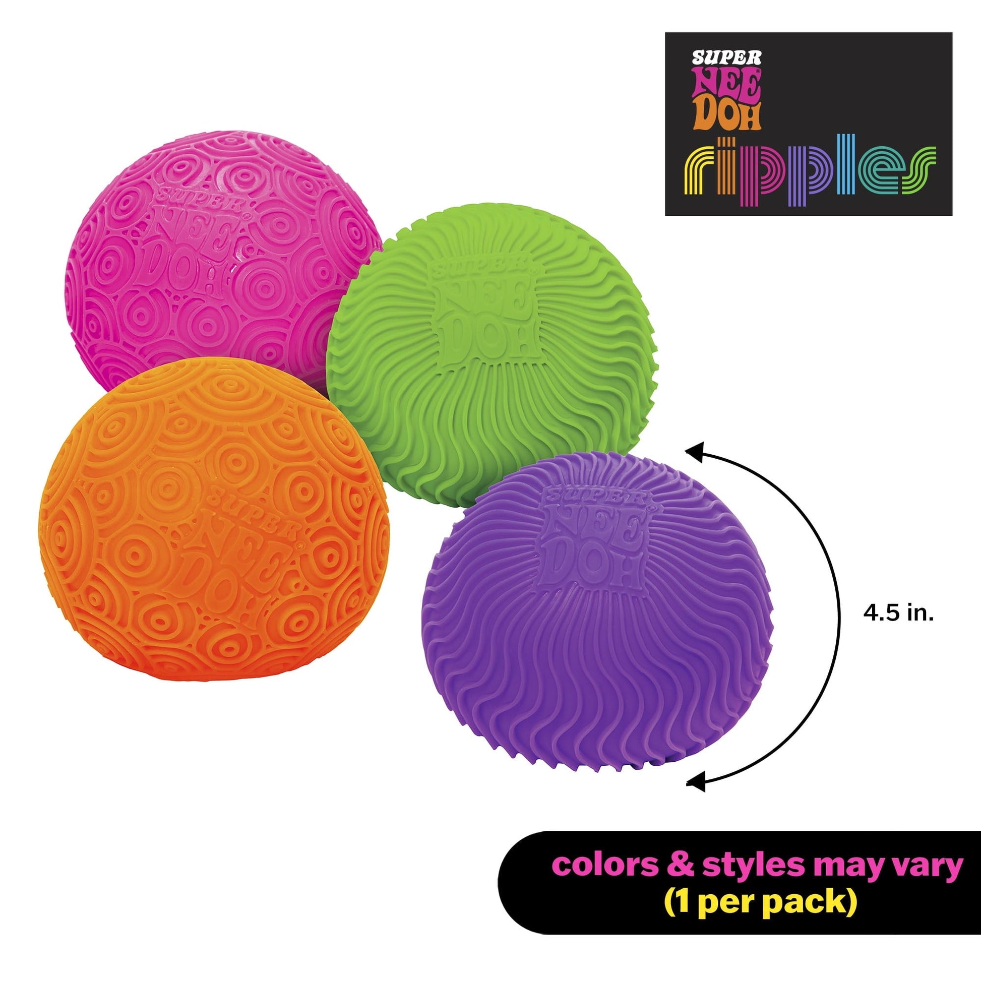 NeeDoh Super Ripples Fidget Ball - Rubber, Novelty Toy, (1 Piece, Color May Vary), Children Ages 3+