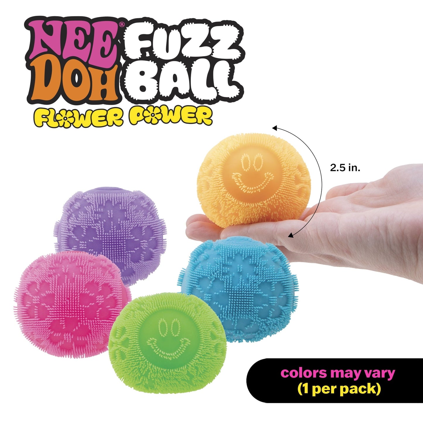 NeeDoh Fuzz Ball Flower Power Novelty Fidget Toy, (1 Piece, Color May Vary), Children Ages 3+