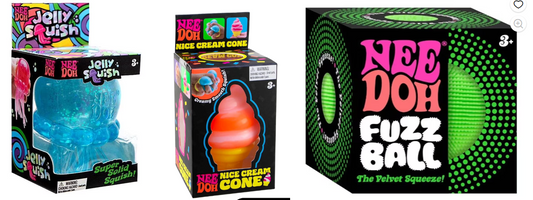 NeeDoh Jelly Squish, Nice Cream and Fuzz Ball Combo (1 random color of each)