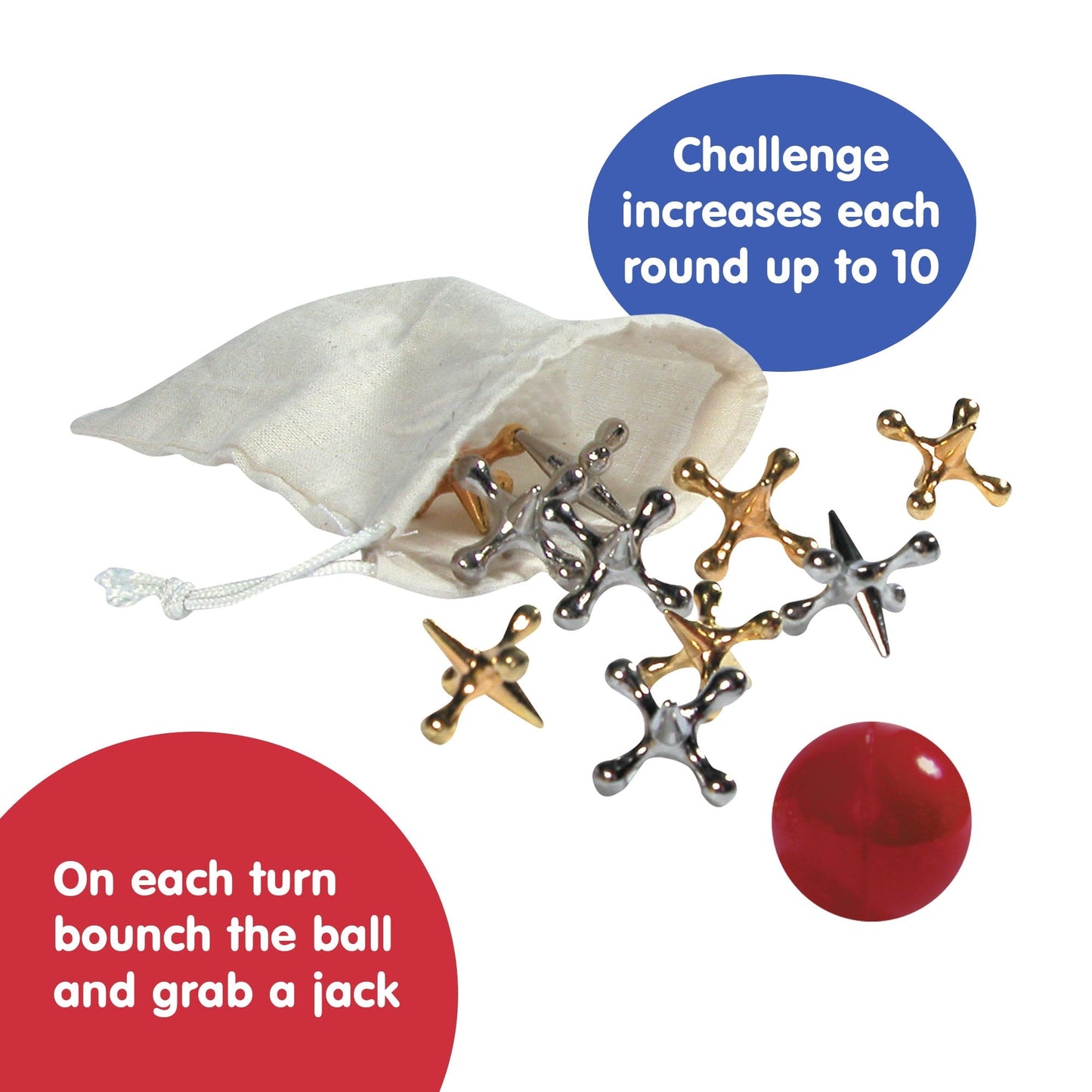 NeeDoh Old Fashioned Metal Jacks & Rubber Ball Game, Novelty & Gag Toys for 6+