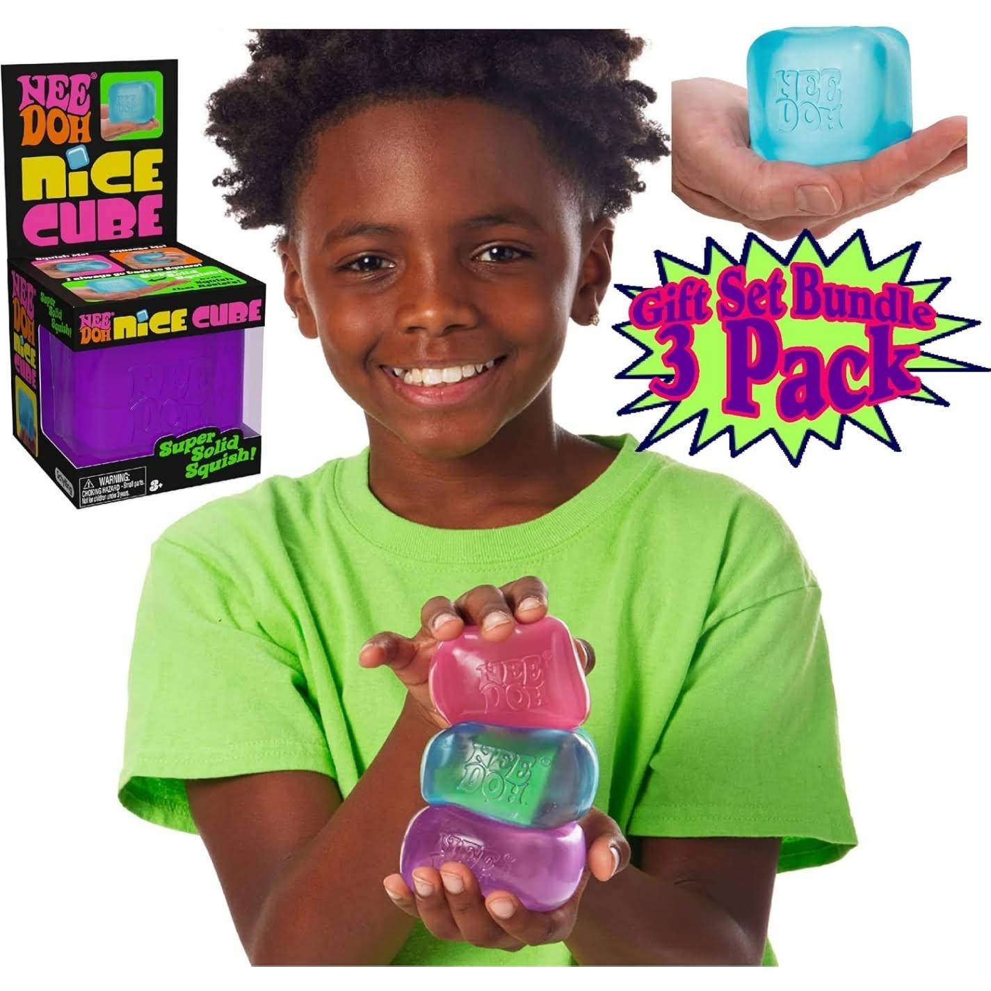 NeeDoh Nice Cube Translucent NeeDoh – 3 Pack (Purple/Pink/Blue)